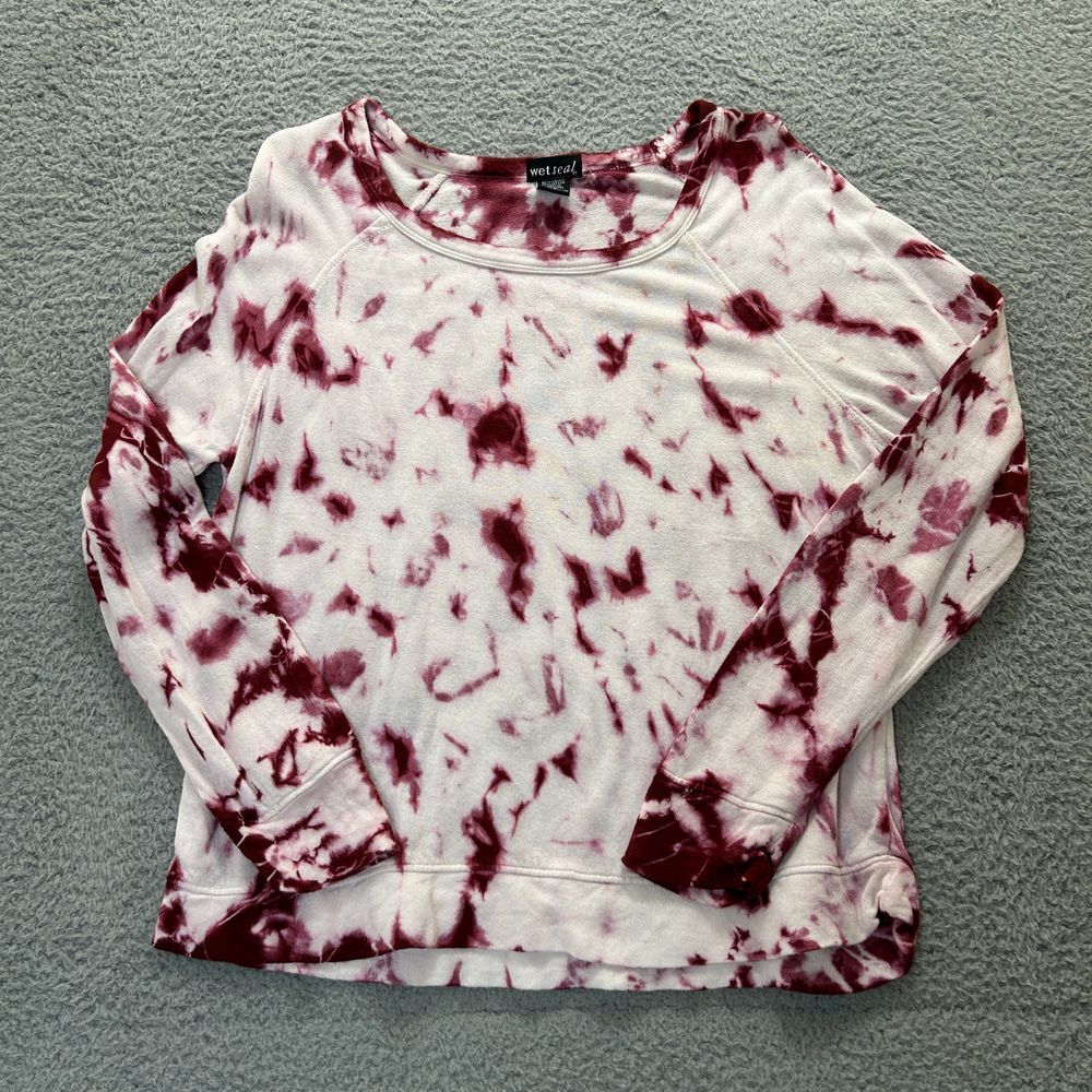 Wet Seal Shirt Womens XL Tie Burgundy Dye Top Long Sleeves Lightweight‎